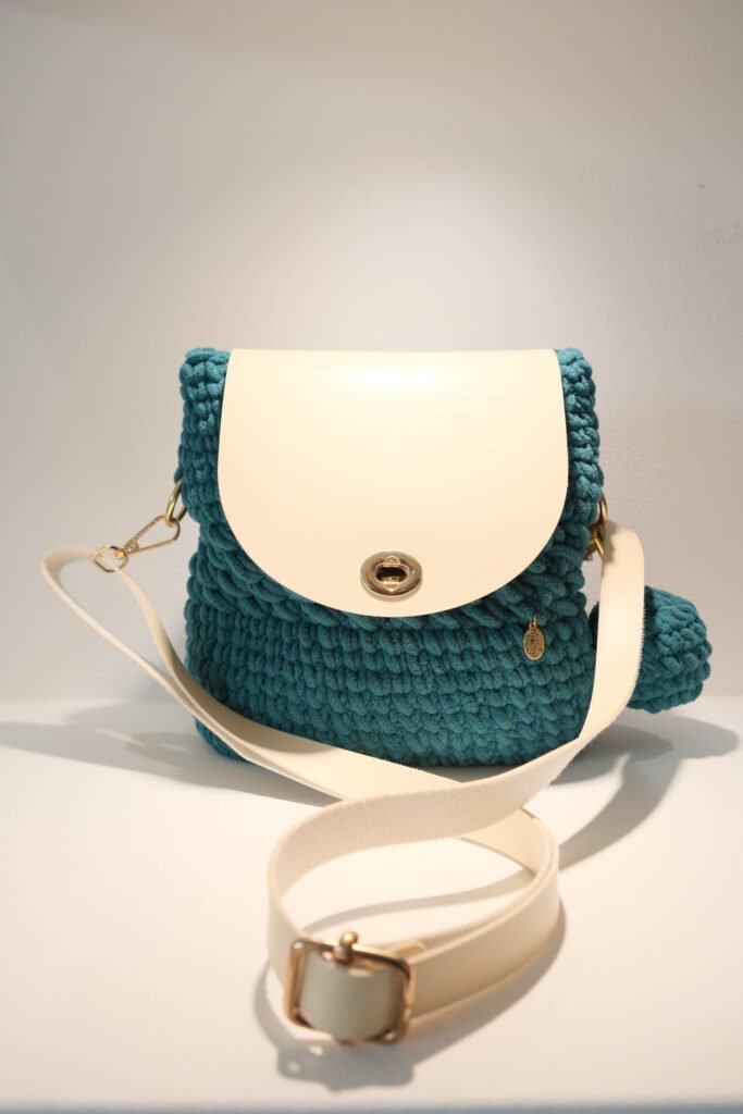 Teal & White Knitted Bag