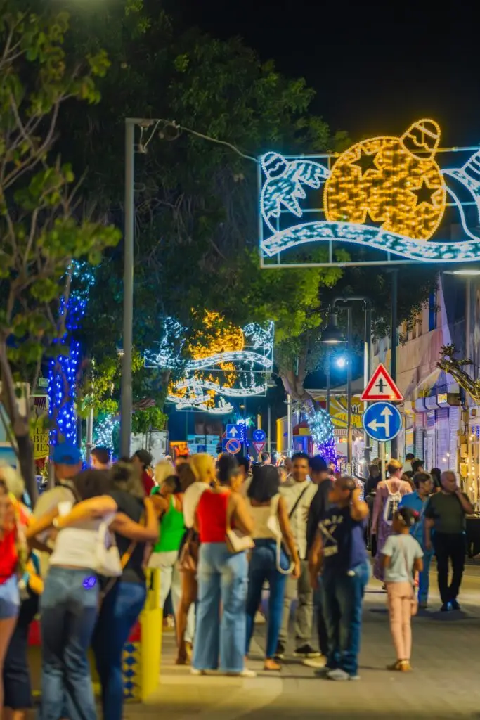 The lit street in San Nicolas on the night of the fair